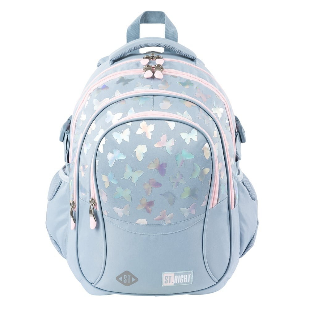 Rucsac școlar St.Right 4 compartimente BP-01 Silver Butterflies