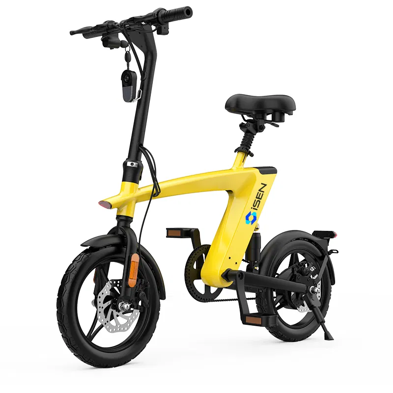 Biciclete electrice - Bicicleta electrica iSEN H1 Flying Fish Galben, 250W, 22NM, Rulare full electric sau asistata, 25km/h, IPX4, Baterie detasabila 10Ah