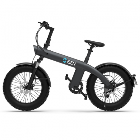 Biciclete electrice - Bicicleta electrica iSEN Q3 Fat Bike Gri, 750W, 7 viteze Shimano, Rulare full electric sau asistata, 45km/h, Baterie detasabila, IP54