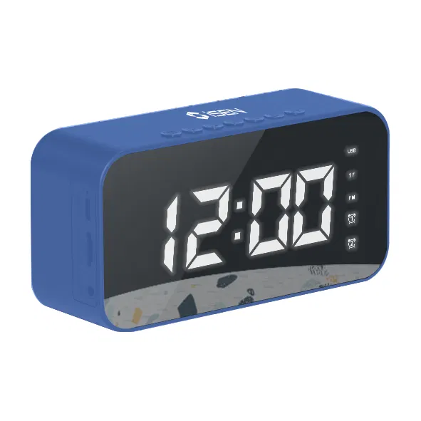 Smart Home - Ceas digital wireless iSEN S15, Albastru, Bluetooth, Display Led, Alarma, Radio FM, Difuzoare HD, Redare TF Card, 1200mAh