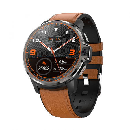 Bratari si Ceasuri Sport - Smartwatch iSEN DS30 cu bratara maro din piele, 4G, IPS 1.6", 4GB RAM, 64GB ROM, Android 9.1, QuadCore dual chip, GPS, IP67, 1050mAh