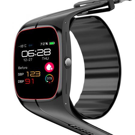 Bratari si Ceasuri Sport - Smartwatch iSEN Watch P20 Negru, 1.3" HD, Tensiometru cu manseta gonflabila, Monitorizare familie, Ritm cardiac, Temperatura, Oxigen, 220mAh