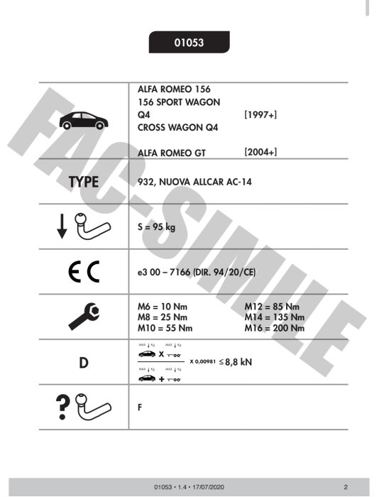 Cârlig de remorcare Umbra Rimorchi pentru Alfa Romeo 156 Sedan (1997 - 2006) - 01053/F [3]