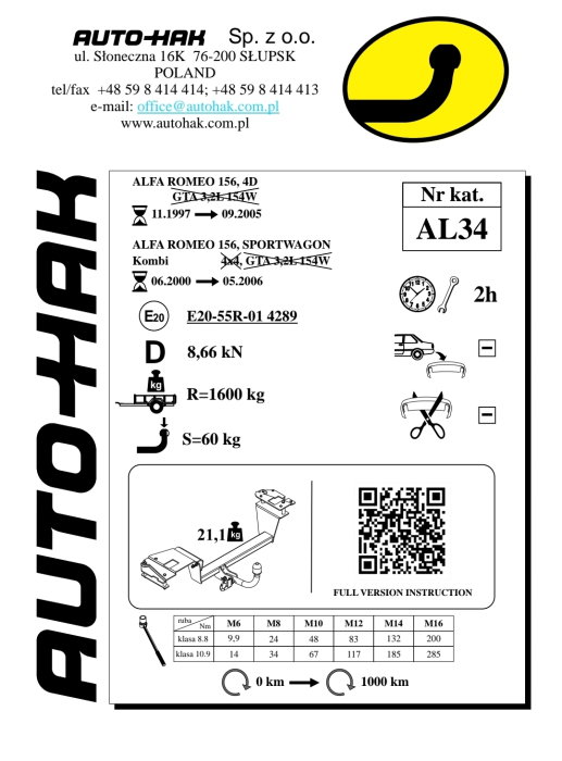 Cârlig de remorcare Auto-Hak pentru Alfa Romeo 156 Sportwagon / Combi (2000 - 2006) - AL 34 [6]