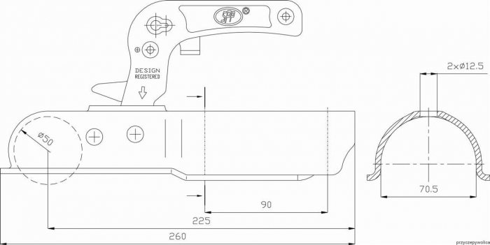 Cupla remorca 1300 kg pentru ax patrat 70 mm. SPP ZSK-1300J [2]