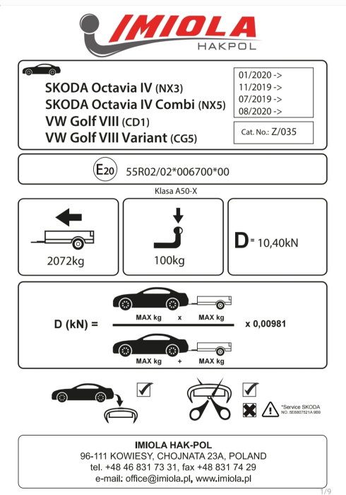 Cârlig de remorcare Hakpol Z/035 pentru Skoda Octavia IV (2020+) [6]