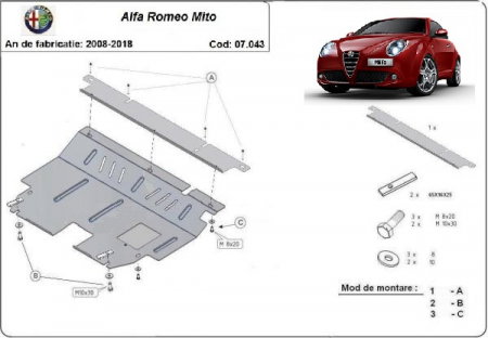 Scut motor metalic Alfa Romeo Mito fabricata intre 2008 - 2018