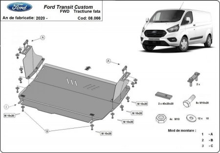 Scut motor Ford Transit Custom - Scut motor metalic Ford Transit Custom tractiune fata dupa 2020