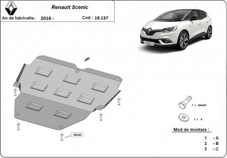 Scut motor Renault Scenic - Scut motor metalic Renault Scenic 2016 - 2022 protectie profesionala 2mm Karmaster