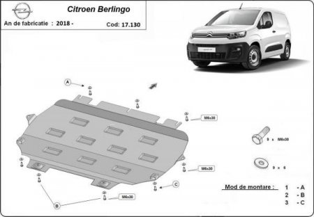 Scut motor Citroen Berlingo - Scut motor metalic Citroen Berligo fabricat dupa 2018