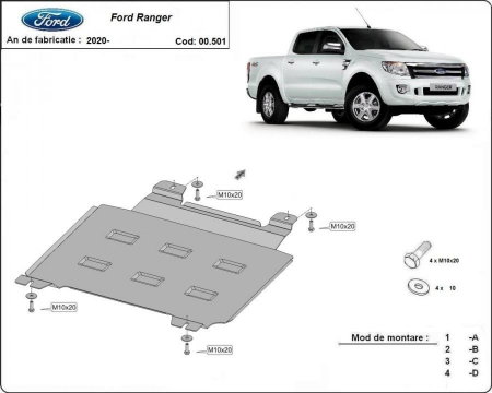 Scut motor Ford Ranger - Scut metalic cutie de viteze Ford Ranger 2020 - 2023