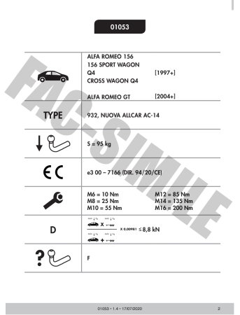 Cârlig de remorcare Umbra Rimorchi pentru Alfa Romeo 156 Sedan (1997 - 2006) - 01053/F [2]