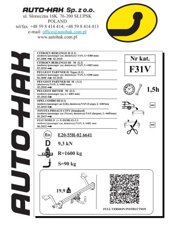 Cârlig de remorcare Auto-Hak Demontabil Vertical cu Cheie pentru Fiat Doblo Van L1 (+E-DOBLO) (2022 - Prezent) [3]