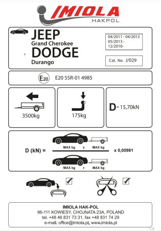 Cârlig Remorcare Semidemontabil Dodge Durango SUV (2011+) Hakpol J/029 [1]
