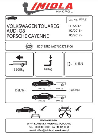 Cârlig de remorcare vertical automat Hakpol W/A51 pentru Porsche Cayenne (2017+) [6]