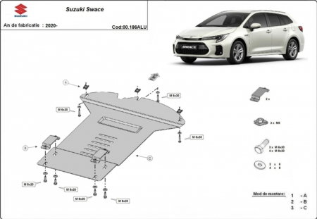 Scuturi metalice - Scut Aluminiu Antifurt 3mm Suzuki Swace (2020+) - Protecție Catalizator