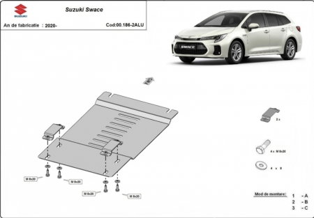 Scuturi metalice - Prelungire Scut Aluminiu Antifurt 3mm Suzuki Swace (2020+) - Extensie Protecție Catalizator