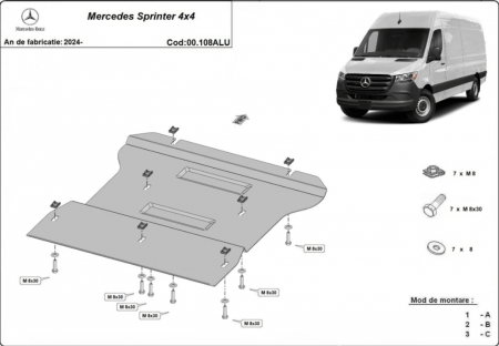 Scut motor Mercedes Sprinter - Scut Aluminiu 3mm Cutie Viteze și Casetă Direcție Mercedes Sprinter 4x4 (2024+)