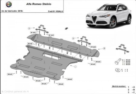 Scut motor Alfa Romeo Stelvio - Scut aluminiu motor Alfa Romeo Stelvio 2016 - prezent model 1