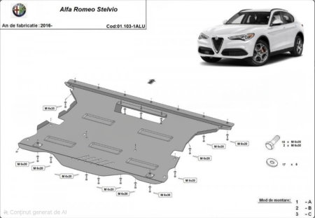 Scut motor Alfa Romeo Stelvio - Scut aluminiu motor Alfa Romeo Stelvio 2016 - prezent model 2