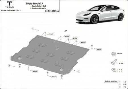 Scut aluminiu motor fata Tesla Model 3 AWD 2017-2026 [0]