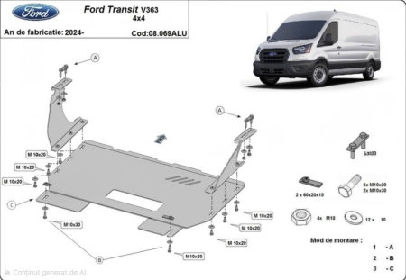 Scut motor Ford Transit V363 - Scut aluminiu motor Ford Transit V363 4x4 2024 - prezent