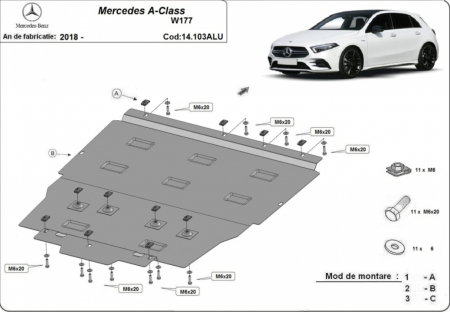 Scuturi metalice - Scut Aluminiu 3mm Motor, Cutie și Radiator Mercedes A-Class W177 (2018+)
