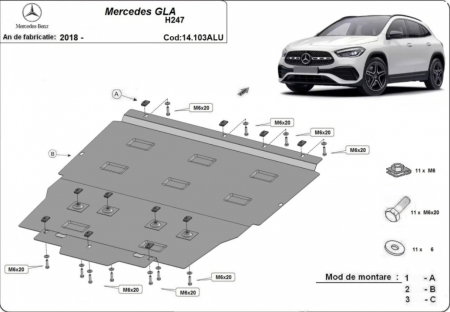Scuturi metalice - Scut Aluminiu 3mm Motor, Cutie și Radiator Mercedes GLA H247 (2018+)