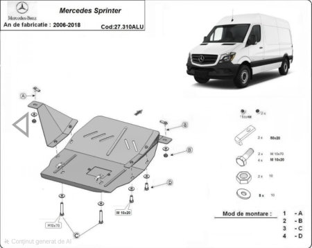 Scut motor si cutie viteze aluminiu 3mm Karmaster compatibil Mercedes Sprinter 2x4 2006-2018 usor [0]