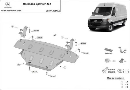 Scut protectie integrala aluminiu 3mm Karmaster compatibil Mercedes Sprinter 4x4 2024+ motor cutie radiator 14.108ALU [0]