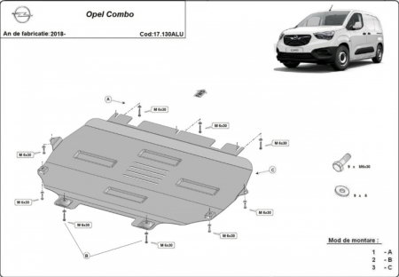 Scut Aluminiu 3mm Motor, Cutie, Radiator și Bară Opel Combo (2018+) [0]