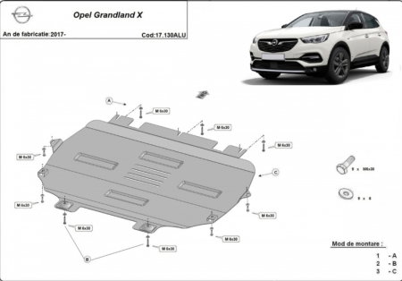 Scuturi metalice - Scut Aluminiu 3mm Motor, Cutie, Radiator și Bară Opel Grandland X (2017+)