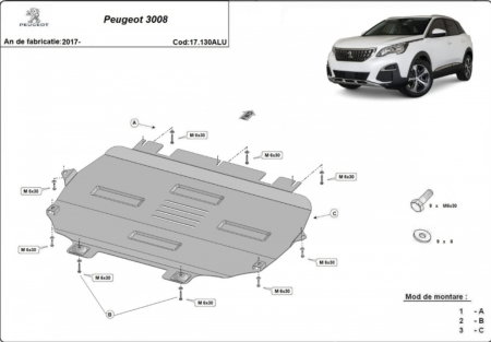 Scut Aluminiu 3mm Motor, Cutie, Radiator și Bară Peugeot 3008 (2017+) [0]