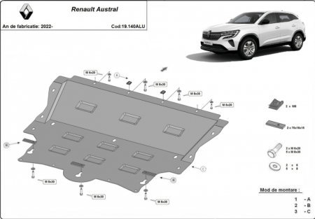 Scuturi metalice - Scut motor aluminiu Renault Austral 2022+
