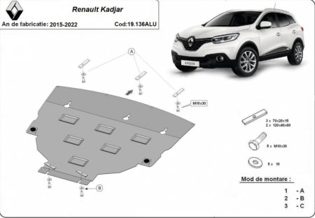 Scuturi metalice - Scut motor cutie radiator aluminiu Renault Kadjar 2015+