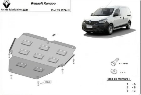 Scut Motor Aluminiu Renault Kangoo 2021 Prezent Protectie 3mm 19137ALU