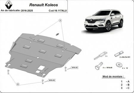 Scuturi metalice - Scut motor cutie radiator aluminiu Renault Koleos 2016+