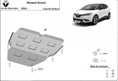 Scut motor Renault Scenic - Scut motor aluminiu Renault Scenic 2016 - 2025 protectie profesionala 3mm ultra usor Karmaster