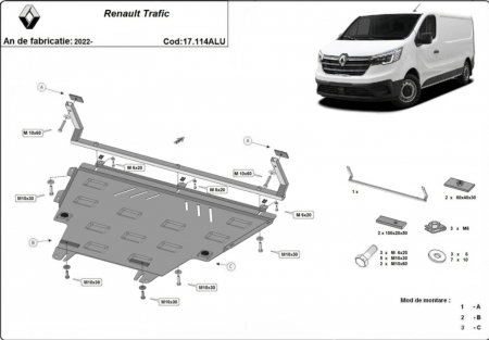 Scuturi metalice - Scut Aluminiu Motor Cutie Radiator 3mm Renault Trafic (2022+)