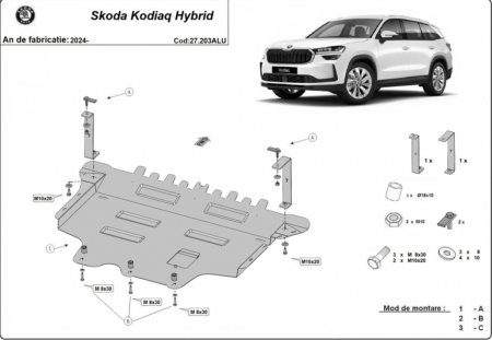 Scuturi metalice - Scut Aluminiu Motor Cutie Radiator Bară 3mm Skoda Kodiaq Hybrid (2024+)