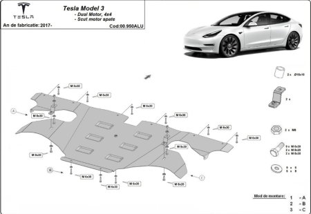 Scut aluminiu motor spate Tesla Model 3 AWD RWD 2017-2026 [0]