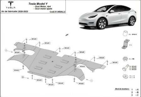 Scut aluminiu motor spate Tesla Model Y AWD RWD 2020-2023