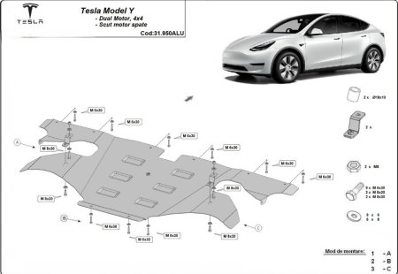 Scut aluminiu motor spate Tesla Model Y Juniper AWD RWD 2024-2026 [0]