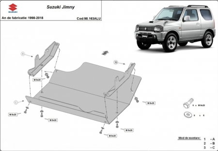 Scuturi metalice - Scut Aluminiu 5mm Suzuki Jimny (1998-2018) - Protecție Motor și Grup Față