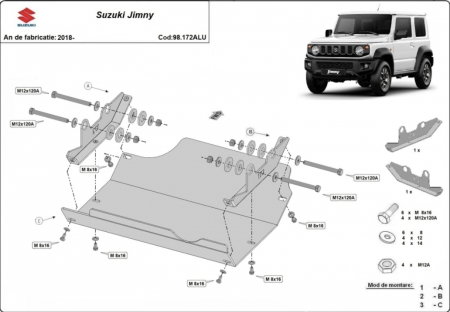 Scuturi metalice - Scut Aluminiu 5mm Suzuki Jimny (2018+) - Protecție Motor și Grup Față