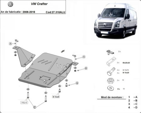 Scut motor aluminiu Volkswagen Crafter 2006 - 2016 grosime 3 mm