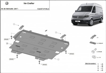 Scut motor aluminiu Volkswagen Crafter 2017 - prezent grosime 3 mm