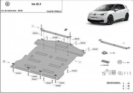 Scut motor Vw ID - Scut motor aluminiu VW ID.3 (2019 - prezent) - Protecție premium 3mm cod 30.153ALU