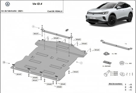 Scut motor Vw ID - Scut motor aluminiu VW ID.4 (2021 - prezent) - Protecție premium 3mm cod 30.153ALU