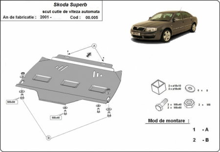 Scut Metalic Oțel Protecție Cutie de Viteze Automată Skoda Superb (2001-2008)